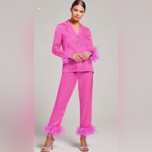 Pink Feathered Pajama Set with Heels - Picture 2 of 3